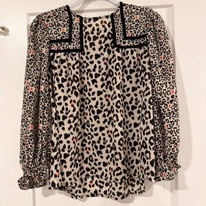 Maurice’s Leopard Print Long Sleeve Blouse with Contrast Trim
